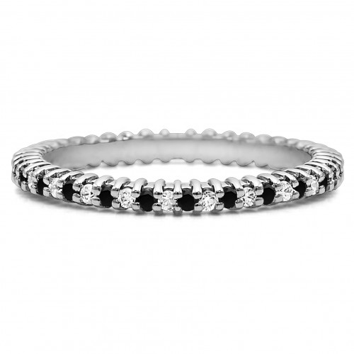 Black and White Stone Stackable 1.3mm Double Shared Prong Eternity Ring