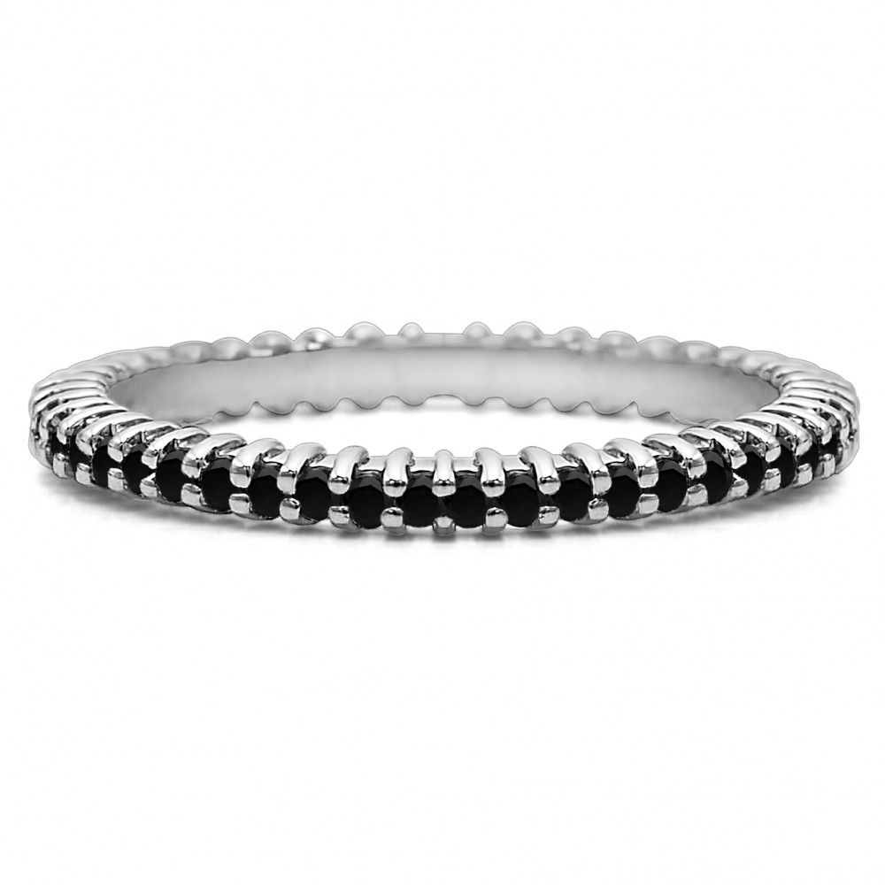 Black Stone Stackable 1.5mm Double Shared Prong Eternity Ring