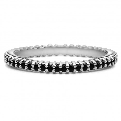 Black Stone Stackable 1.3mm Double Shared Prong Eternity Ring