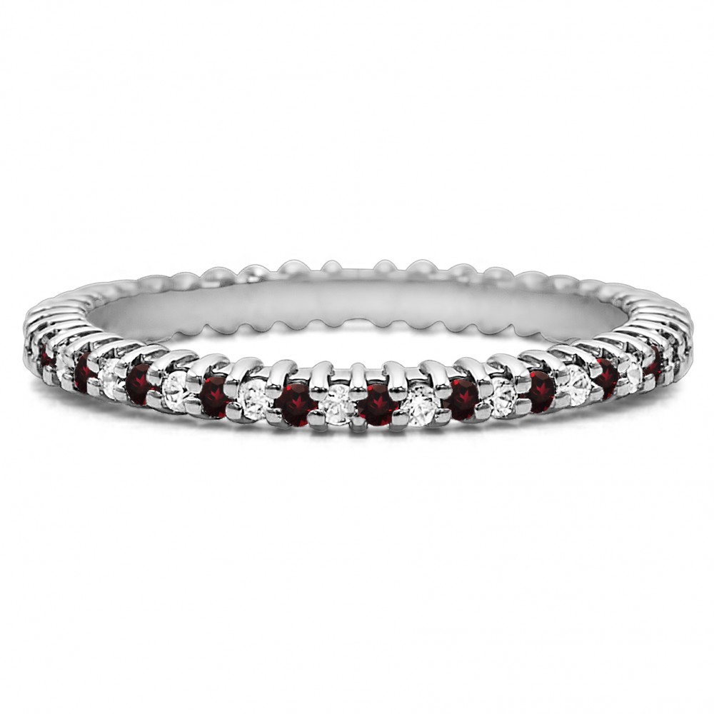 Ruby and Diamond Stackable 1.3mm Double Shared Prong Eternity Ring