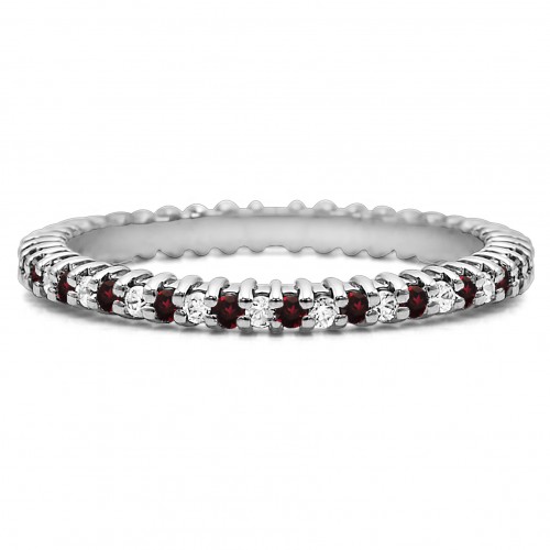 Ruby and Diamond Stackable 1.3mm Double Shared Prong Eternity Ring