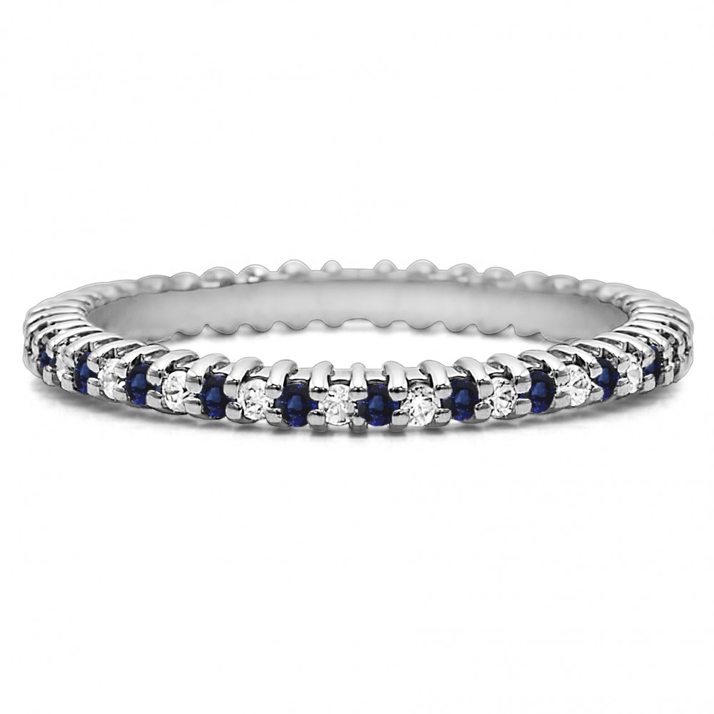 Diamond and Sapphire Stackable 1.3mm Double Shared Prong Eternity Ring