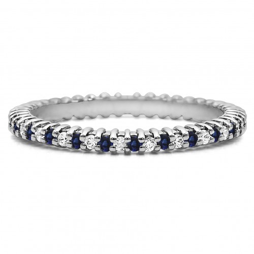 Diamond and Sapphire Stackable 1.3mm Double Shared Prong Eternity Ring