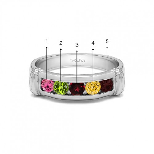 0.49 Ct. Five Birthstone Channel Set Men's Band With Raised Edges in White Gold