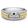 0.51 Ct. Three Birthstone Channel Set Men's Ring with Ribbed Shank in White Gold