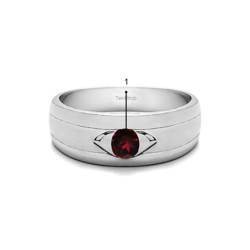 0.25 Ct. Birthstone Burnished Solitaire Men's Wedding Ring with Ribbed Shank in White Gold