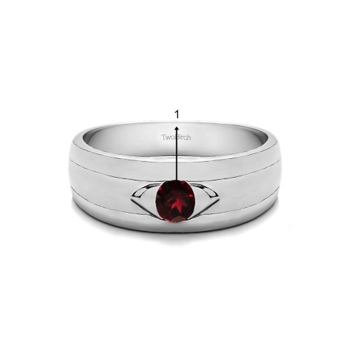0.25 Ct. Birthstone Burnished Solitaire Men's Wedding Ring with Ribbed Shank in White Gold