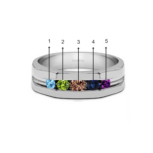 0.51 Ct. Five Birthstone Channel Set Open Ended Men's Ring in White Gold