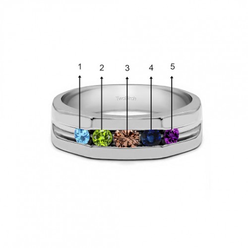 0.51 Ct. Five Birthstone Channel Set Open Ended Men's Ring in White Gold