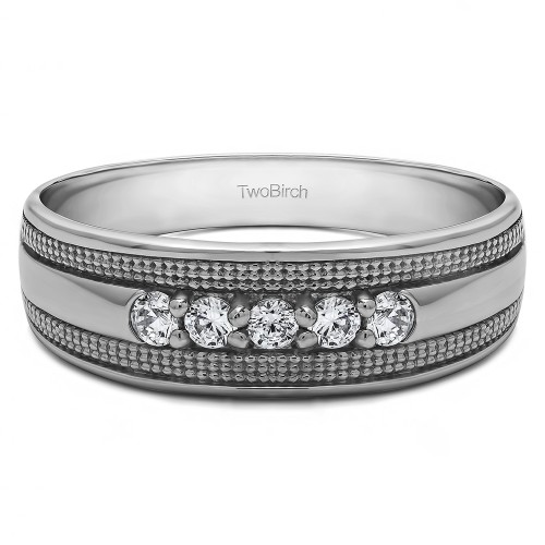 0.25 Ct. Five Stone Prong set Men's Ring with Millgrained Detailing