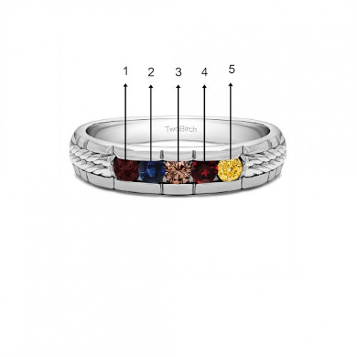 0.36 Ct. Five Birthstone Channel Set Men's Wedding Ring with Braided Shank in White Gold