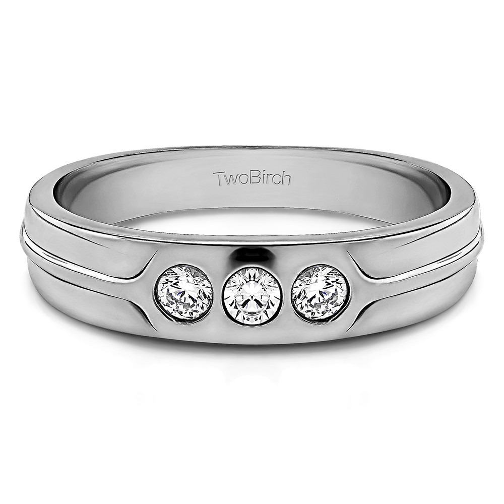 0.33 Ct. Three Stone Burnished Designer Shank Men's Wedding Ring