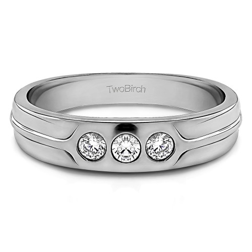 0.33 Ct. Three Stone Burnished Designer Shank Men's Wedding Ring