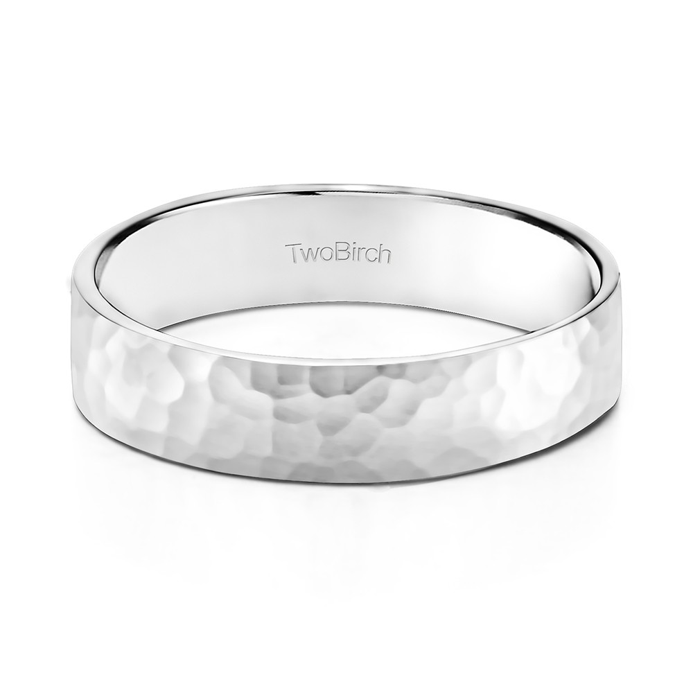 5 Millimeter Wide Hammered Finish Plain Men's Wedding Ring