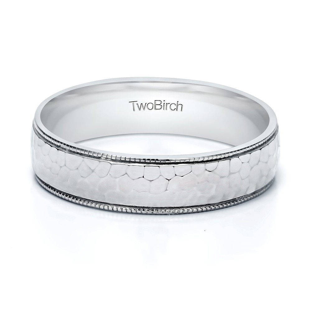 5 Millimeter Wide Hammered Finish Plain Men's Wedding Ring