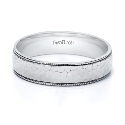 5 Millimeter Wide Hammered Finish Plain Men's Wedding Ring