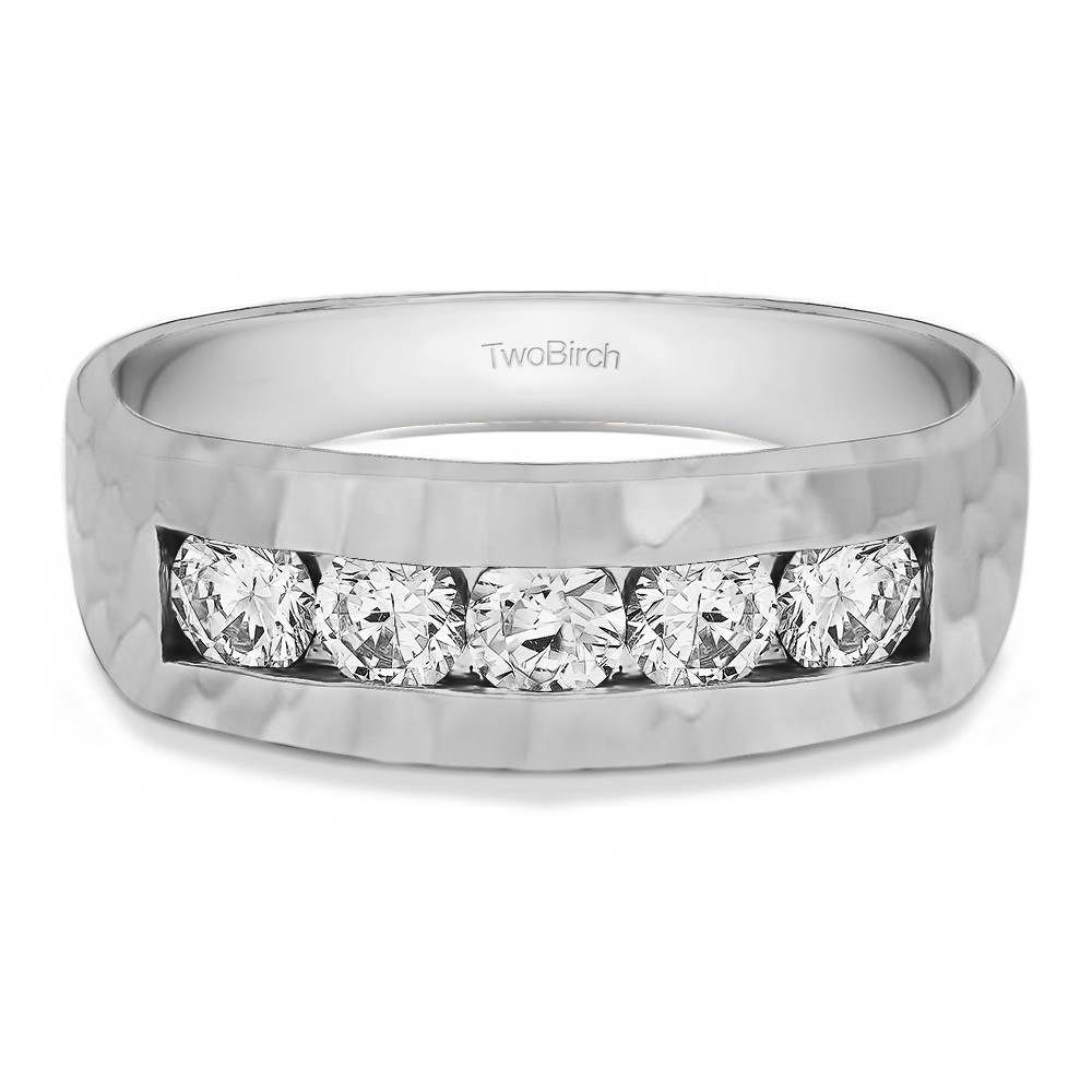 0.5 Ct. Five Stone Channel Set Men's Ring with Hammered Finish