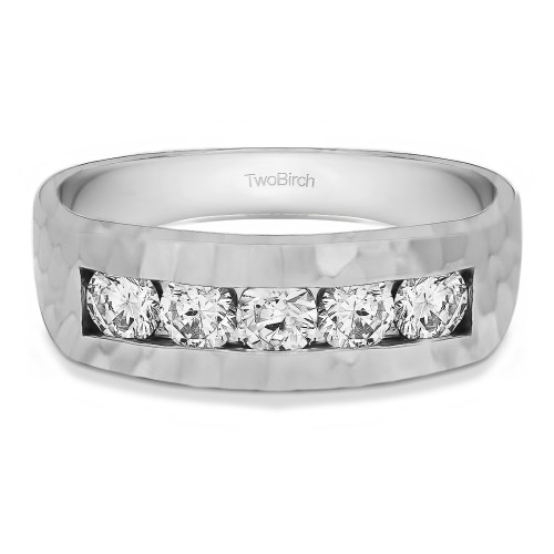 0.5 Ct. Five Stone Channel Set Men's Ring with Hammered Finish