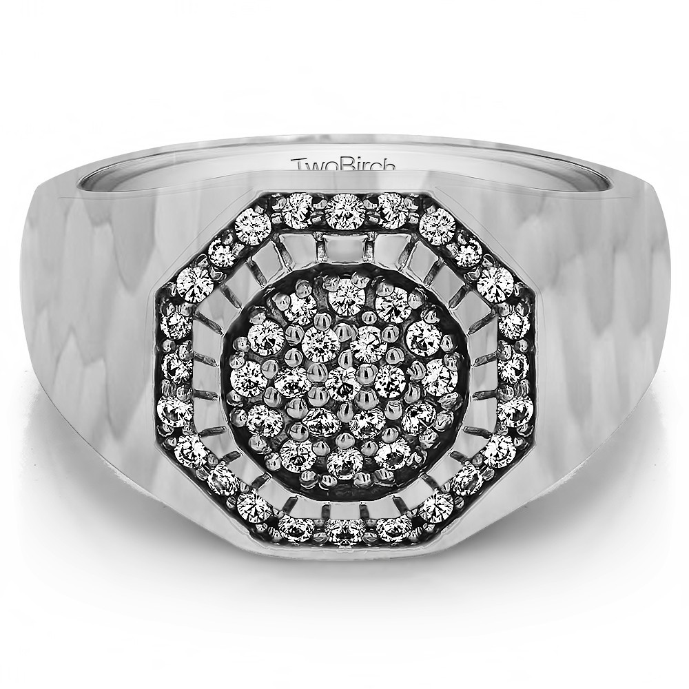 0.48 Ct. Domed Cluster Men's Ring with Hammered Finish