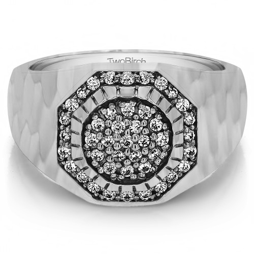 0.48 Ct. Domed Cluster Men's Ring with Hammered Finish