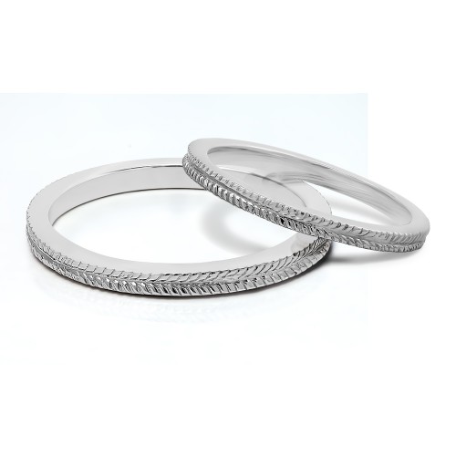 His & Her Unique Leaf Engraved Wedding Ring Set