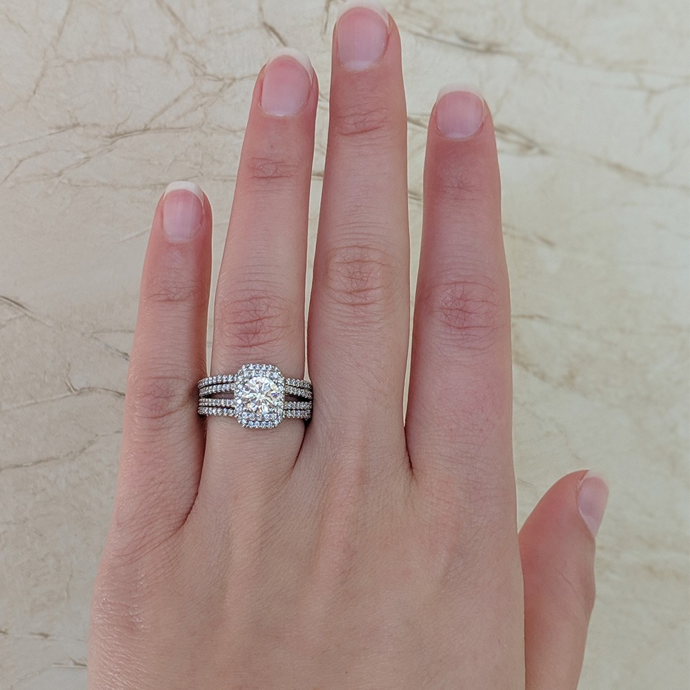 Square Halo Engagement Ring and Ring Guard Set, 2 Pieces (Ring Guard and Halo Engagement Ring)