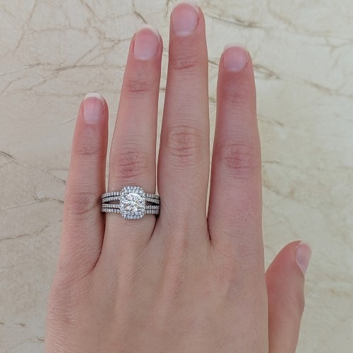 Square Halo Engagement Ring and Ring Guard Set, 2 Pieces (Ring Guard and Halo Engagement Ring)