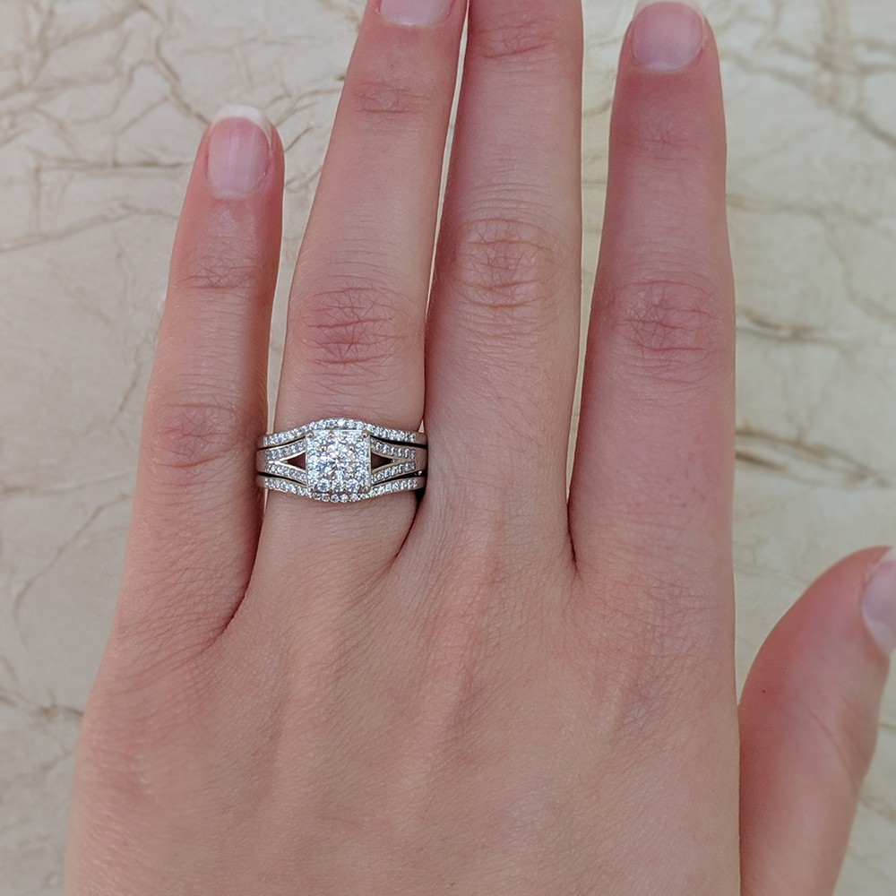 Vintage Halo Engagement Ring and Ring Guard Set, 2 Pieces (Ring Guard and Halo Engagement Ring)