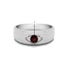 0.25 Ct. Birthstone Burnished Solitaire Men's Wedding Ring with Ribbed Shank in White Gold