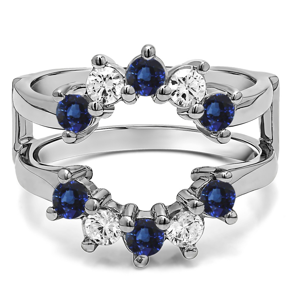 0.2 Ct. Sapphire and Diamond Round Sunburst Halo Ring Guard
