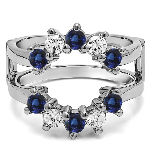 0.2 Ct. Sapphire and Diamond Round Sunburst Halo Ring Guard