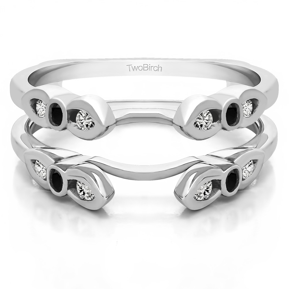 0.08 Ct. Black and White Stone Bezel Cathedral Wedding Ring Guard