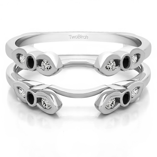 0.08 Ct. Black and White Stone Bezel Cathedral Wedding Ring Guard