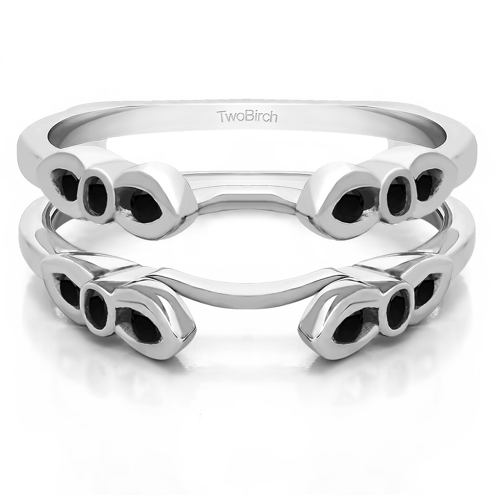 0.08 Ct. Black Stone Bezel Cathedral Wedding Ring Guard