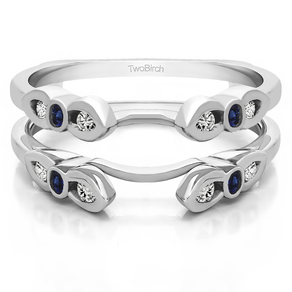 0.08 Ct. Sapphire and Diamond Bezel Cathedral Wedding Ring Guard
