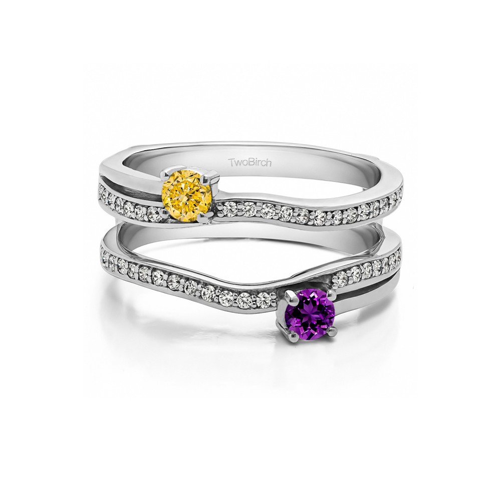 Genuine Birthstone Two Stone Wedding Ring Guard Enhancer (0.66 Carat)