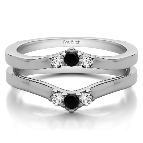 0.2 Ct. Black and White Stone Three Stone Chevron Style Ring Guard Enhancer