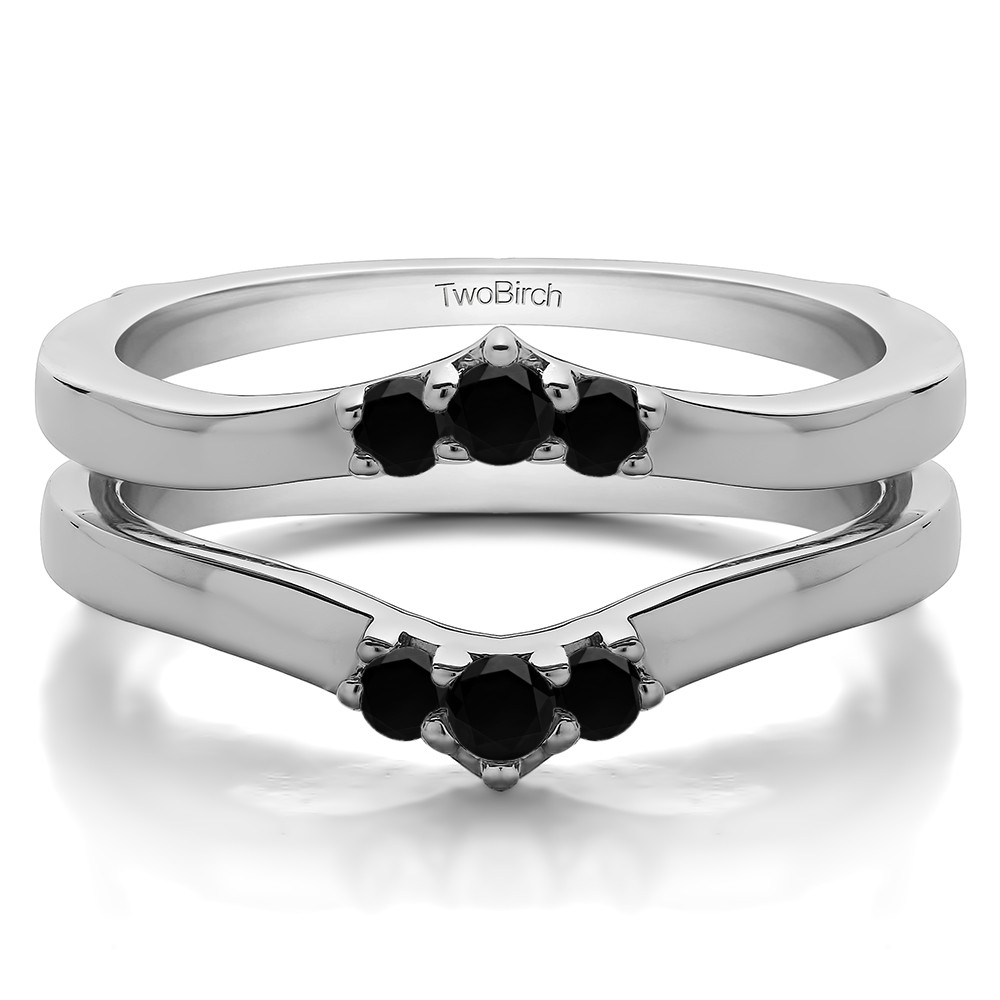 0.2 Ct. Black Stone Three Stone Chevron Style Ring Guard Enhancer
