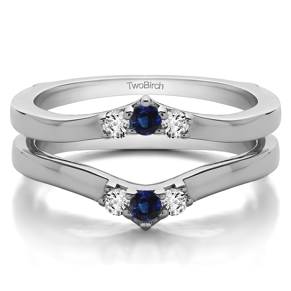 0.2 Ct. Sapphire and Diamond Three Stone Chevron Style Ring Guard Enhancer