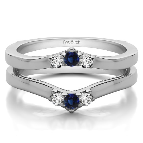 0.2 Ct. Sapphire and Diamond Three Stone Chevron Style Ring Guard Enhancer