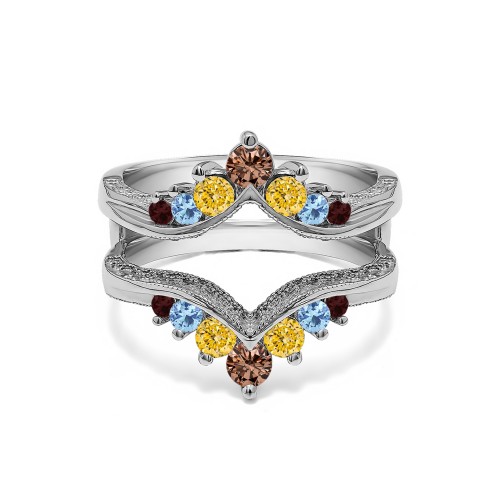 Genuine Birthstone Chevron Style Ring Guard with Millgrained Edges and Filigree Cut Out Design (0.74 Carat)