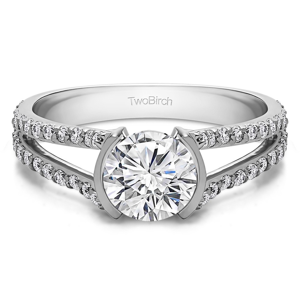 1 Carat Round Bezel Split Shank Engagement Ring