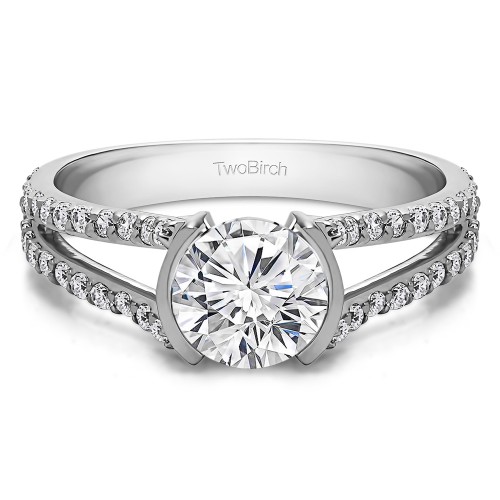 1 Carat Round Bezel Split Shank Engagement Ring