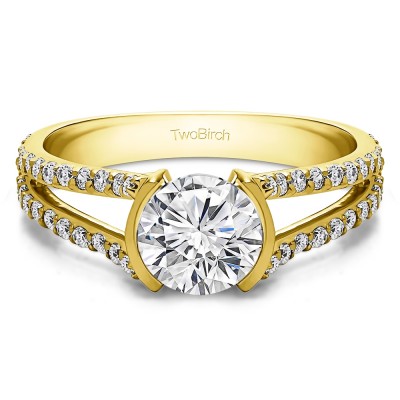 1 Carat Round Bezel Split Shank Engagement Ring