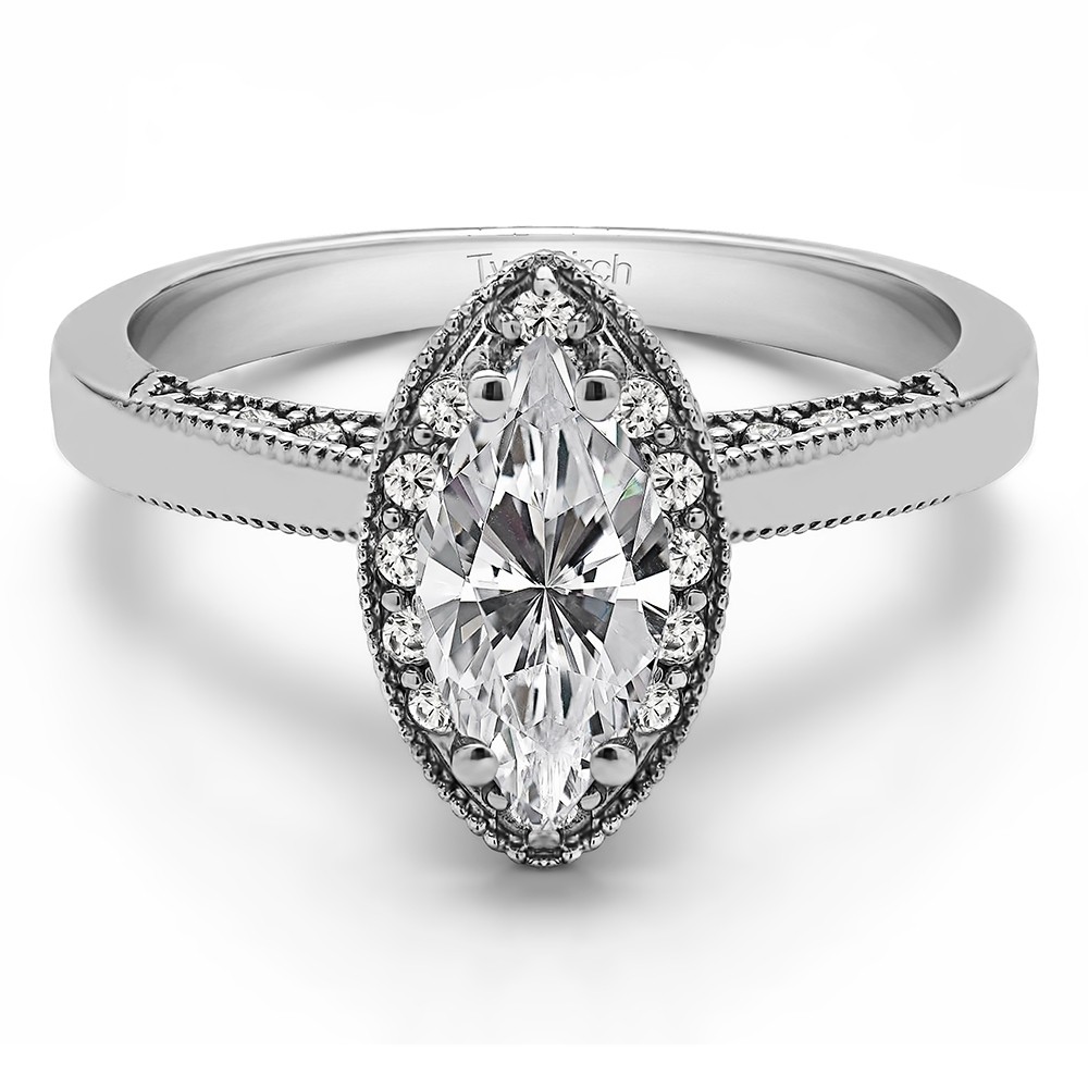 1 Carat Marquise Halo Solitaire Engagement Ring