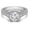 1 Ct. Round Vintage Three Stone Engagement Ring with Engraved Shank