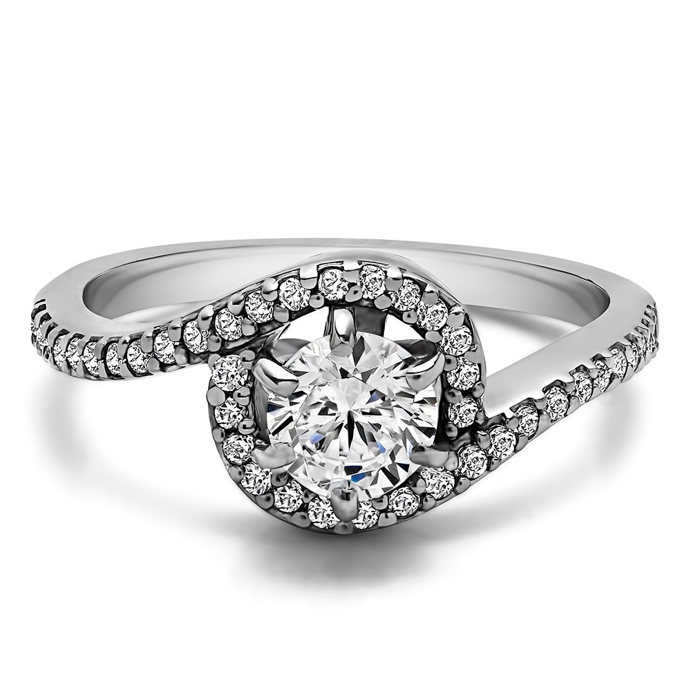 1 Carat Round Bypass Halo Engagement Ring