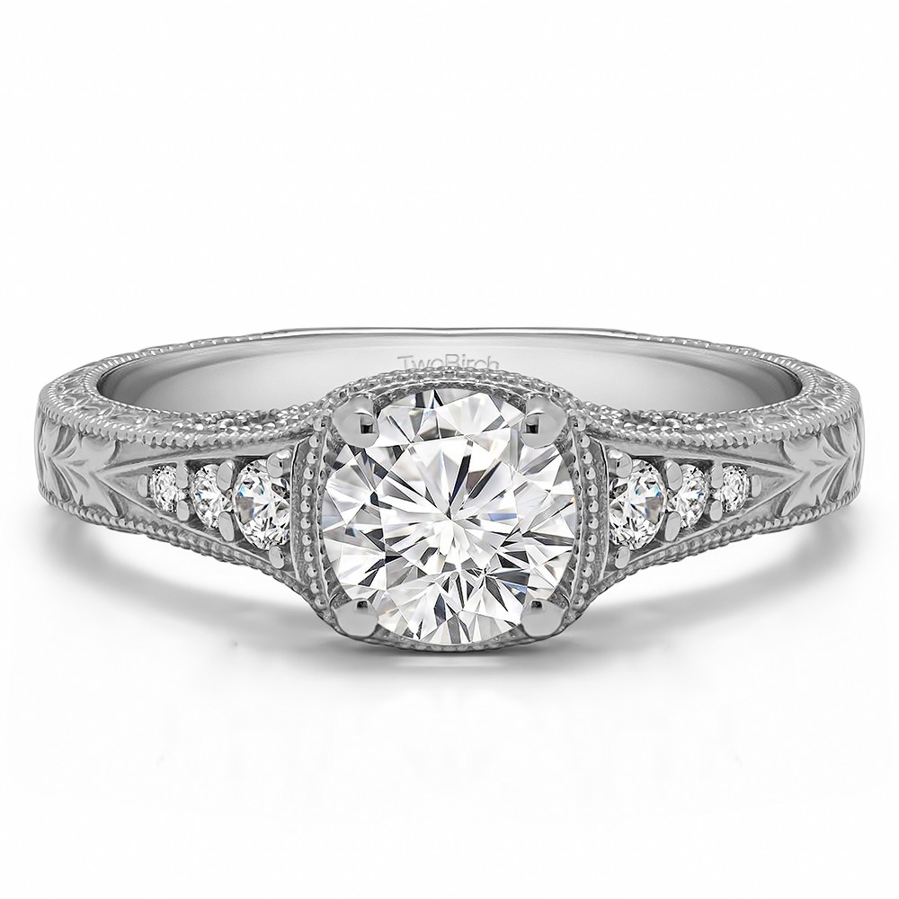 1 Carat Round Vintage Engagement Ring with Graduated Stones