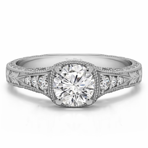 1 Carat Round Vintage Engagement Ring with Graduated Stones