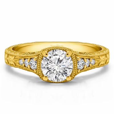 1 Carat Round Vintage Engagement Ring with Graduated Stones